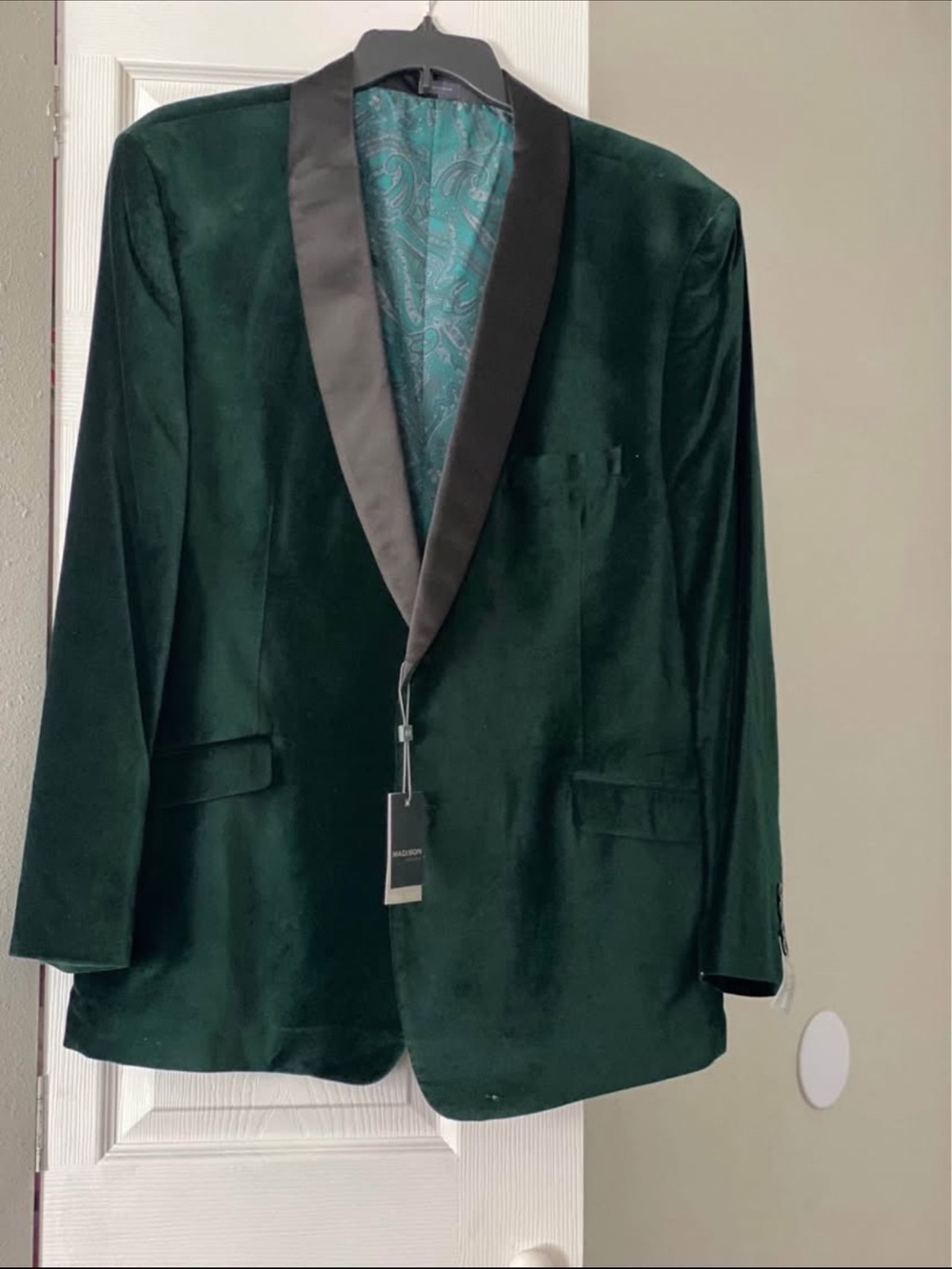Madison Dark Green Velvet Tuxedo Blazer with Black Satin Lapel